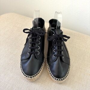 Saks Fifth Avenue Espadrille Sneaker NWOT Black Leather Jute Platform 8